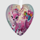 Charmant roze rendier kerstversiering ornament (voorkant)