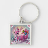 Charmant roze rendier kerstversiering sleutelhanger (Voorkant)
