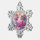 Charmant roze rendier kerstversiering tin sneeuwvlok ornament (Rechts)