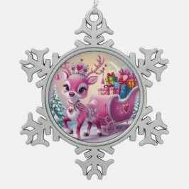 Charmant roze rendier kerstversiering tin sneeuwvlok ornament