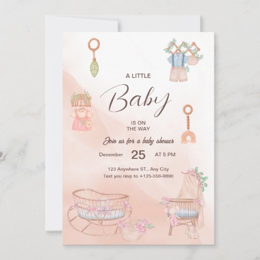 Charmant Roze Waterverf Baby shower Invitation Kaart (Voorkant)