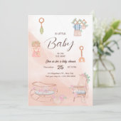Charmant Roze Waterverf Baby shower Invitation Kaart (Staand voorkant)