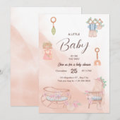 Charmant Roze Waterverf Baby shower Invitation Kaart (Voorkant / Achterkant)