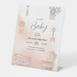 Charmant Roze Waterverf Baby shower Invitation Reclamebord Met Voetstuk