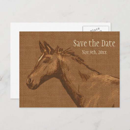 Charmant rustiek paard Save the Date Briefkaart (Voorkant / Achterkant)