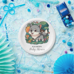 Charmant Schattig Wolf Baby shower Papieren Bordje