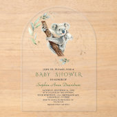 Charmant Schattige Koala Greenery Gold Baby shower Acryl Uitnodigingen (Voorkant)