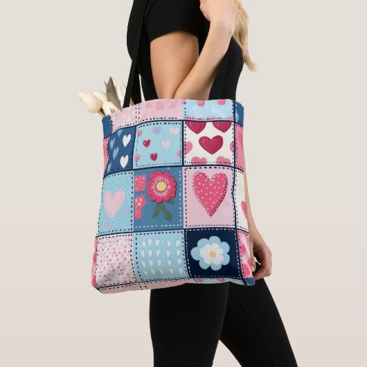 Charmant Schattige patchwork ontwerp Tote Bag (Dichtbij)