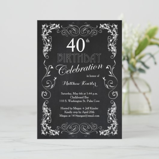 Charmant schoolbord 40e verjaardagsfeest kaart (Staand voorkant)