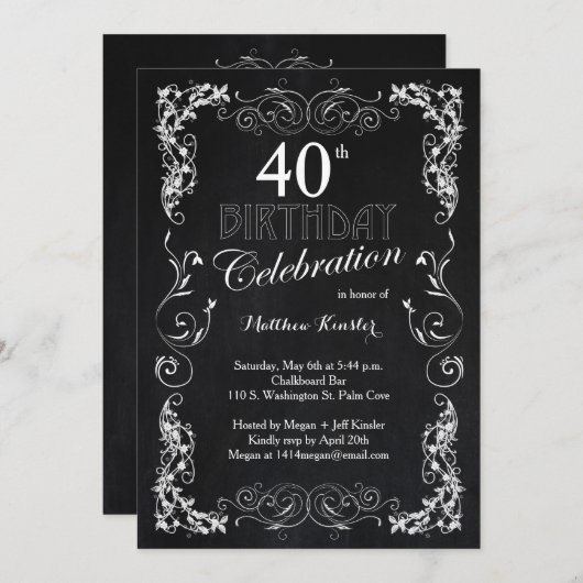 Charmant schoolbord 40e verjaardagsfeest kaart (Voorkant / Achterkant)