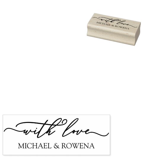Charmant script met liefde uw namen rubberstempel (Gestempeld)