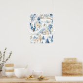 Charmant Snowy Village met bosdieren Poster (Keuken)