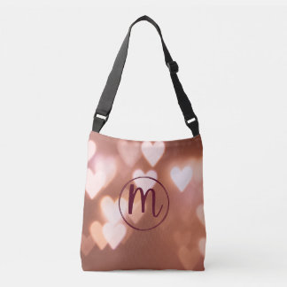 Charmant Soft Blush Heart Bokeh Monogram Crossbody Tas