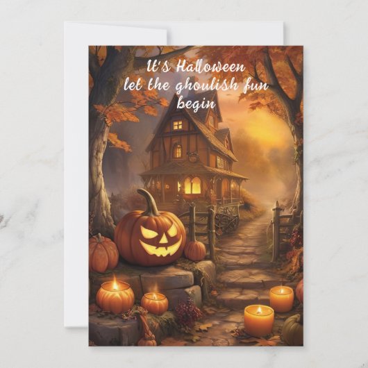 Charmant Spooky Halloween Cottage met pompoenen Bedankkaart (Voorkant)