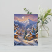 Charmant sprookjesdorp, met sneeuw bedekt decorere folie feestdagen briefkaart (Staand Voorkant)