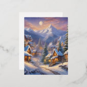Charmant sprookjesdorp, met sneeuw bedekt decorere folie feestdagen briefkaart (Voorkant / Achterkant)