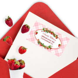 Charmant Strawberry Pink Gingham Baby shower Etiket