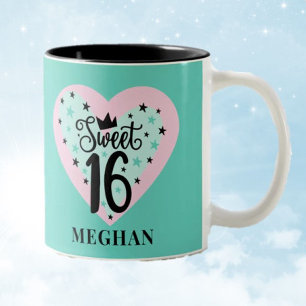 Charmant Sweet 16 gepersonaliseerd cadeau Tweekleurige Koffiemok