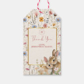 Charmant Twin Bunny Floral Neutraal Baby shower Cadeaulabel (Voorkant)