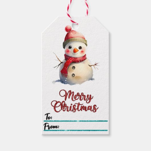 Charmant vakantie cadeau label met een sneeuwpop cadeaulabel (Voorkant)