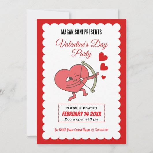 Charmant Valentijn's Day Party | Hart en Rozen Kaart (Voorkant)