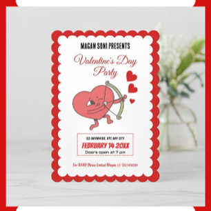 Charmant Valentijn's Day Party Hart en Rozen Kaart