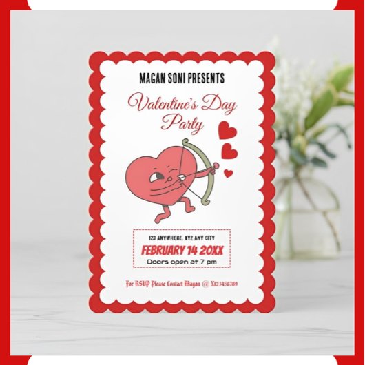 Charmant Valentijn's Day Party | Hart en Rozen Kaart