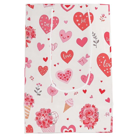 Charmant Valentijns ontwerp met harten en bloemen Medium Cadeauzakje (Achterkant)