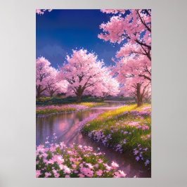 Charmant veld en zijn Flowing Pink Delights Poster