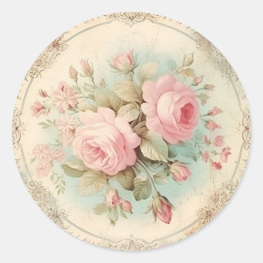 Charmant vervaagt, roze shabby chic ronde sticker (Voorkant)