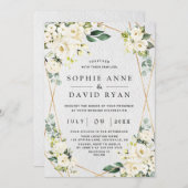 Charmant Waterverf White Floral Gold Wedding Kaart (Voorkant / Achterkant)