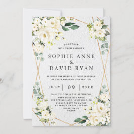Charmant Waterverf White Floral Gold Wedding Kaart