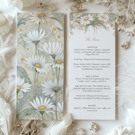 Charmant Wild Daisy Wedding Menu Delicate Bloemen Kaart