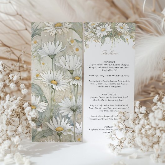 Charmant Wild Daisy Wedding Menu Delicate Bloemen Kaart