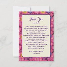 Charmant Wildflower Roze Baby shower Bedankkaart