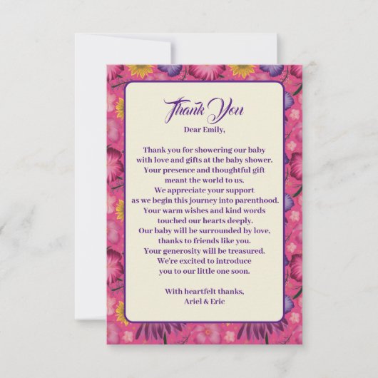Charmant Wildflower Roze Baby shower Bedankkaart (Voorkant)