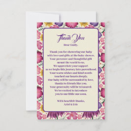 Charmant Wildflower Roze Baby shower Bedankkaart