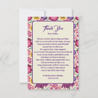 Charmant Wildflower Roze Baby shower Bedankkaart