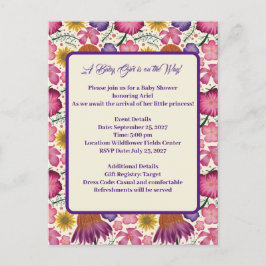 Charmant Wildflower Roze Baby shower Briefkaart