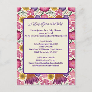 Charmant Wildflower Roze Baby shower Briefkaart
