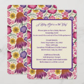 Charmant Wildflower Roze Baby shower Kaart (Voorkant / Achterkant)