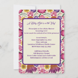 Charmant Wildflower Roze Baby shower Kaart