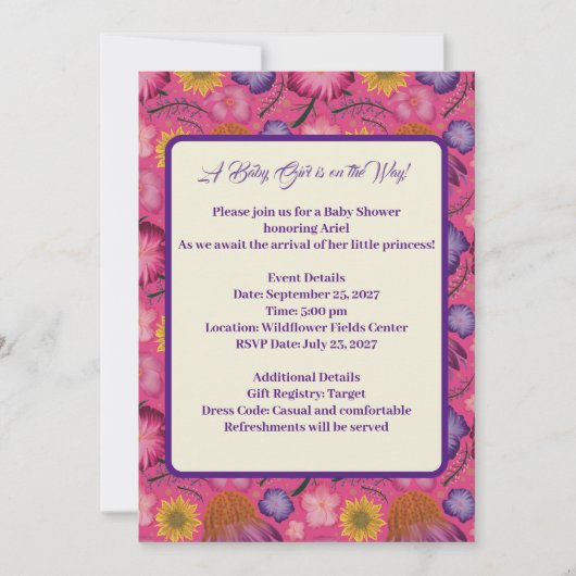 Charmant Wildflower Roze Baby shower Kaart (Voorkant)