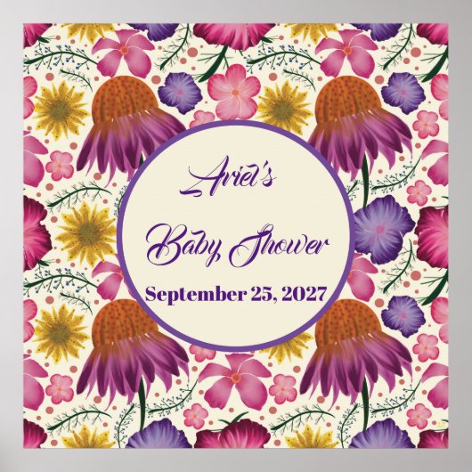 Charmant Wildflower Roze Baby shower Poster (Voorkant)