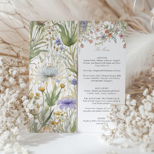 Charmant Wildflower Wedding Menu Delicate Pastel Kaart