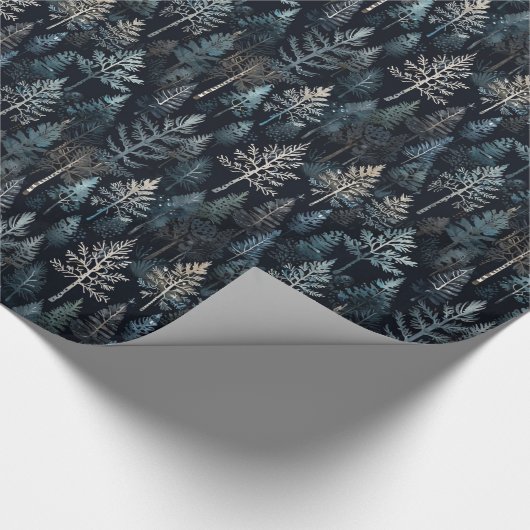 Charmant winterbos in feestelijk blauw cadeaupapier (Hoek)
