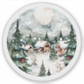 Charmant winterdorp met sneeuw en licht sticker (Voorkant)