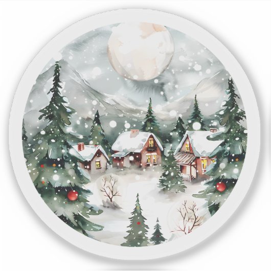 Charmant winterdorp met sneeuw en licht sticker (Voorkant)