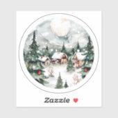 Charmant winterdorp met sneeuw en licht sticker (Vel)