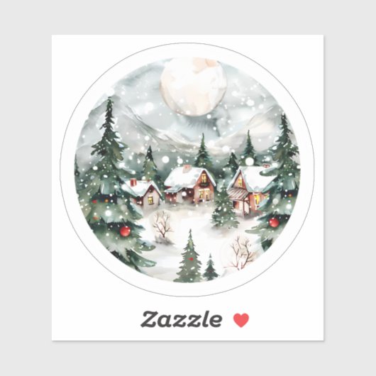 Charmant winterdorp met sneeuw en licht sticker (Vel)